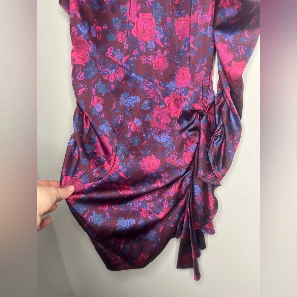 For Love And Lemons Purple Endless Floral Puff Sleeve Bodycon Dress - Picture 8 of 11